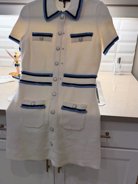 Maje Dresses & Skirts - ' Cream Knit Polo Dress with Blue Trim